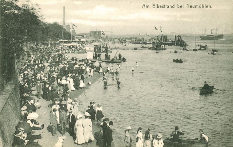 Alte Postkarte Am Elbestrand bei Neumühlen
